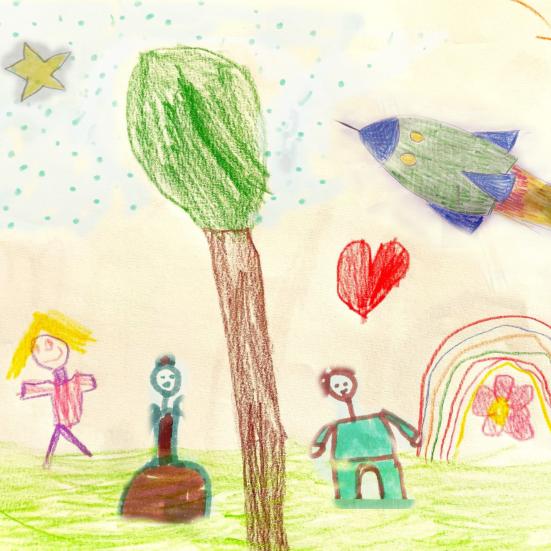 Opera i børnehøjde. Tegning: Tegning: Fjordvejens førskolebørn o. klasse, Ida fra 2. klasse og Rasmus fra 3. klasse