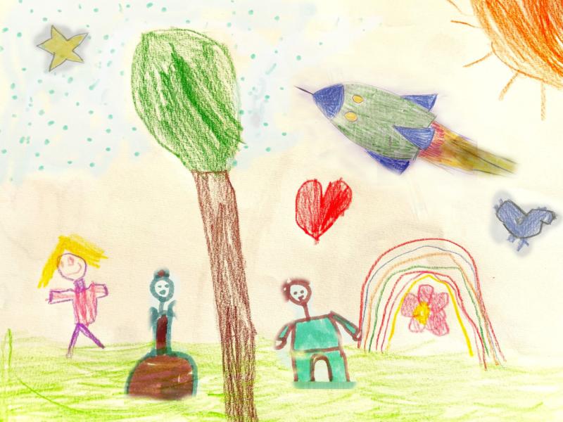 Opera i børnehøjde. Tegning: Tegning: Fjordvejens førskolebørn o. klasse, Ida fra 2. klasse og Rasmus fra 3. klasse